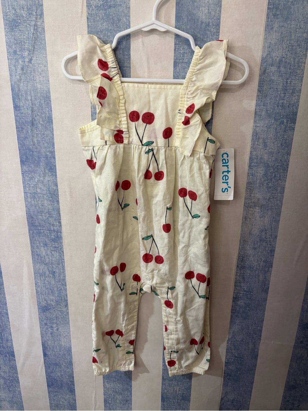 Carter's Cream Cherry Print Ruffle Strap Romper
